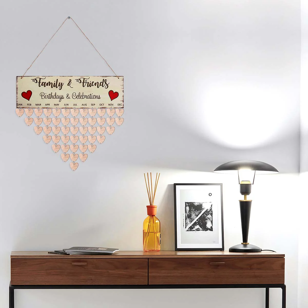 Wooden Calendar Birthday Hanging Slices Wood Board Heart Reminder Wall Crafts Hearts Family Plaque Tags Discs Piece Diy Round desk calendar,wall calendar
