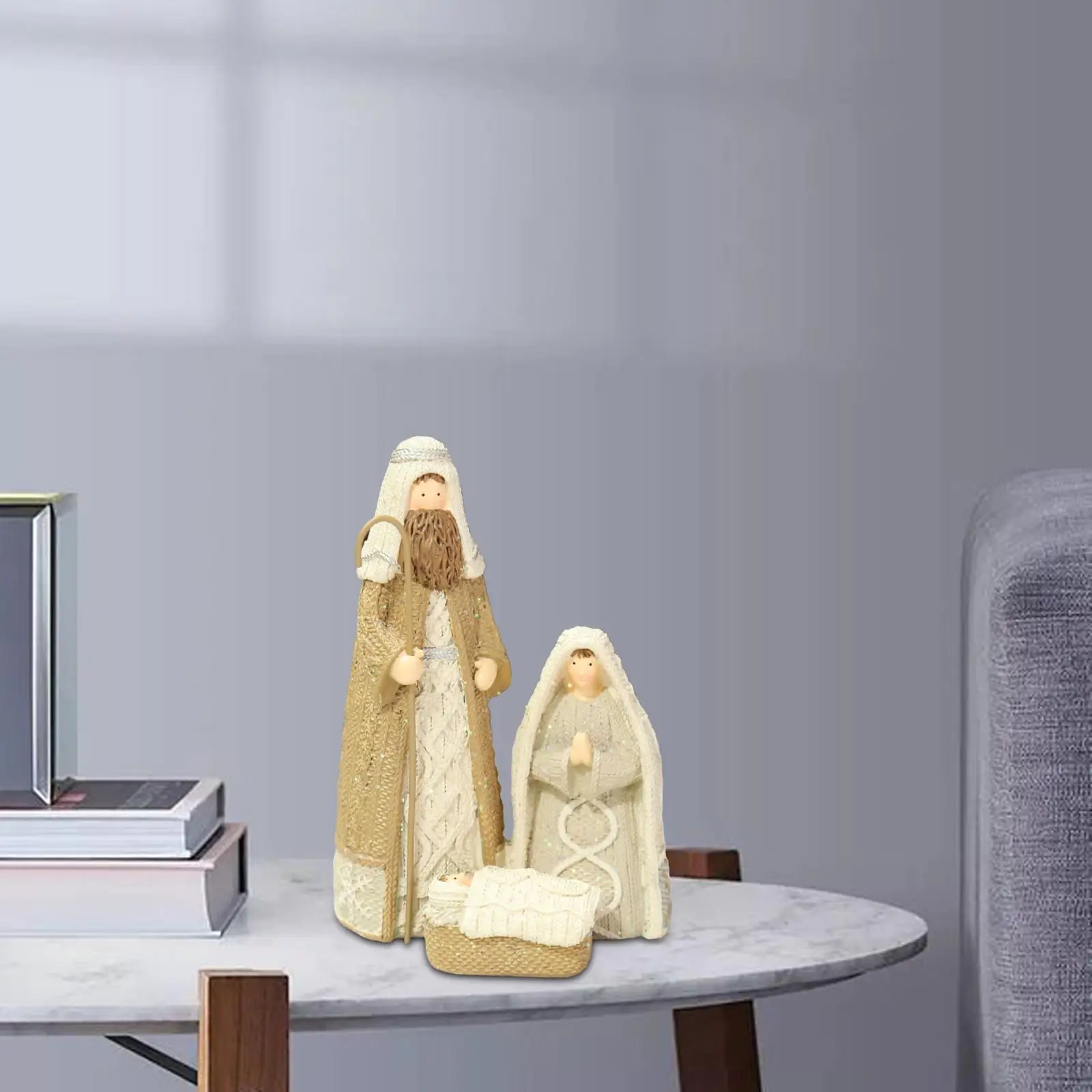 Holy Family Figurine Nativity Scene Religious Crib Christmas Decorative Sculpture for Tabletop Church Office Cabinet Decor