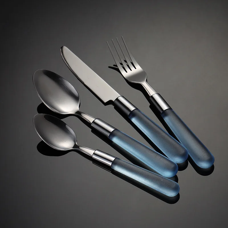 Stainless Steel Cutlery Plastic Handle Western Tableware Steak Knife Dinner Fork Teaspoon Serving Spoons Dinnerware