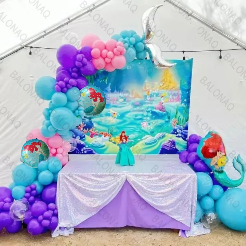 

New Mermaid Arche Ballon Anniversaire Purple Blue Latex Balloons Baby Shower Globos First 1-5th Birthday Girl Party Decoration