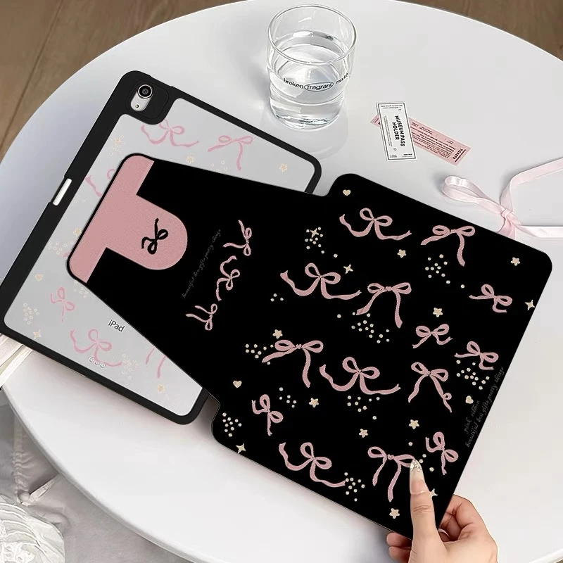 Custodia IPad 10a Gen 10,9'' Con Fiocco Rosa E Cuore - Con Supporto Apple Pencil E Auto Sleep/wake