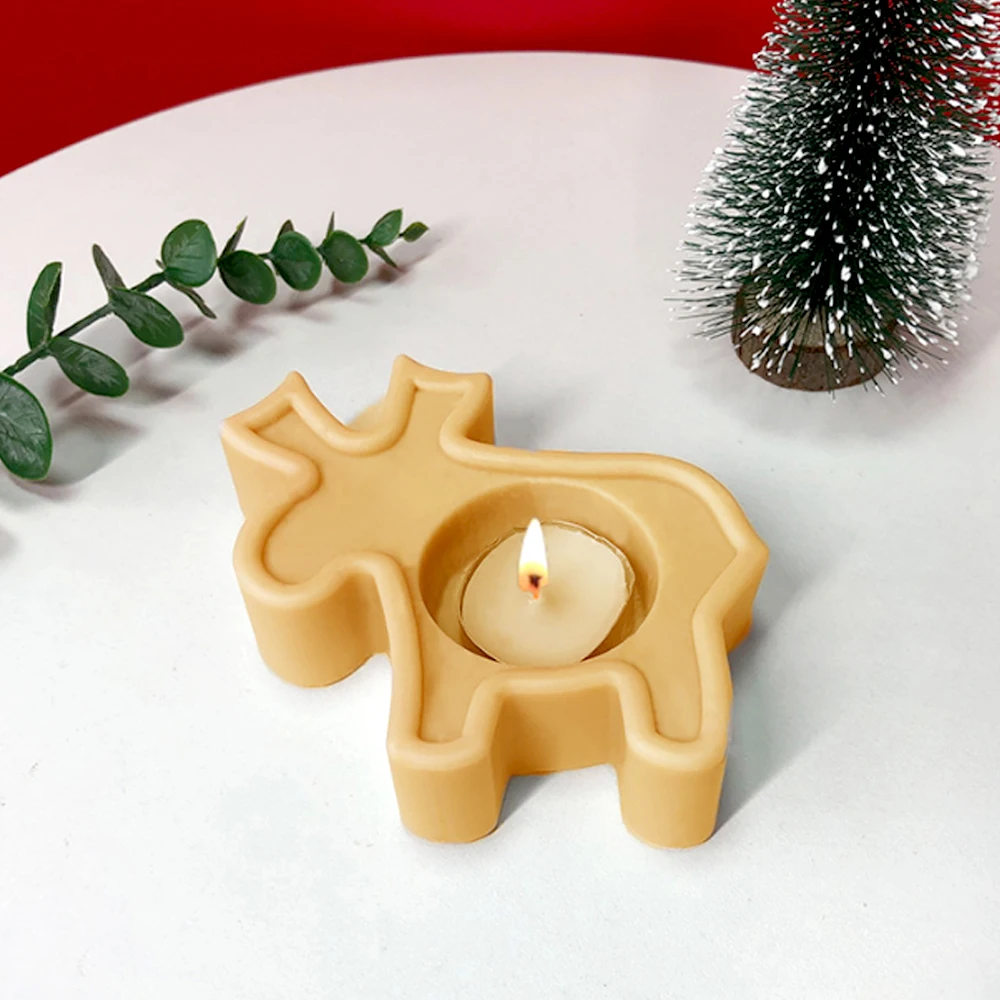 Christmas Decor Elk Bear Candle Tray Silicone Molds for DIY Cement Snowman Shaped Candle Jar Jewelry Storage Box Injection Mould