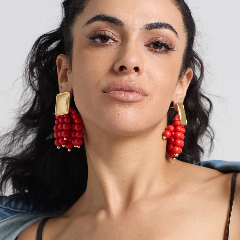 Long Wooden Earring HandMade Beaded Drop Earrings Bohemian Accessories Women's Jewelry