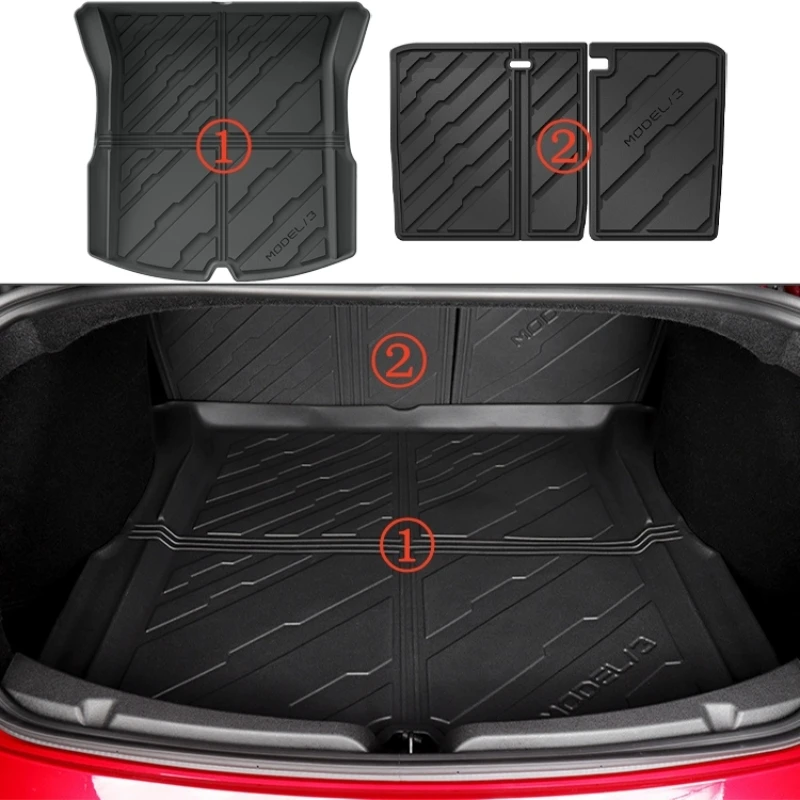 For Tesla Model 3 Highland + TPE Floor Mats & Cargo Liner, 3D Cyber Style Waterproof Anti-slip Trunk Mat Backrest Mats