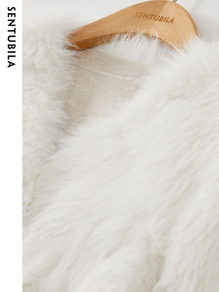SENTUBILA High Quality Thick Warm Faux Fur Coat Women 2023 Autumn Winter Fashion V Neck Fur Integrated Fluffy Jacket W34W49726
