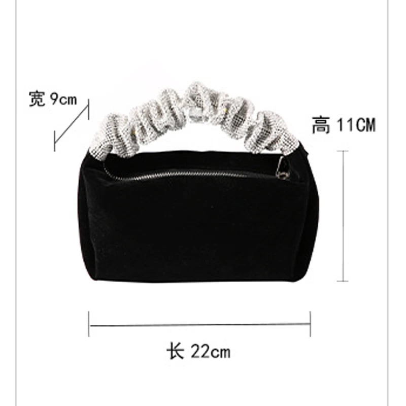 Handmade Black Velvet Handbag Women Evening Clutches Bag Fine Luxury Rhinestones Handle Handbag Purses Ladies Party Clutch