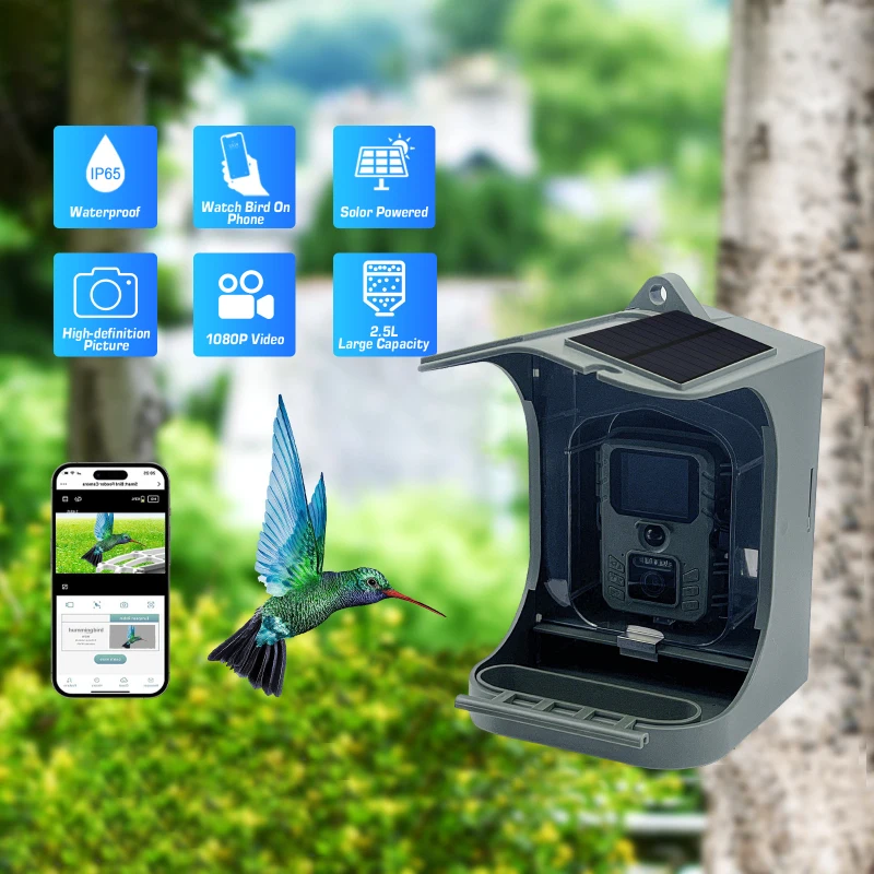 Solar Powered 1080P Wireless WiFi Smart Bird Feeder Camera Waterproof Bird Watching Camera Hunting Trail camera
