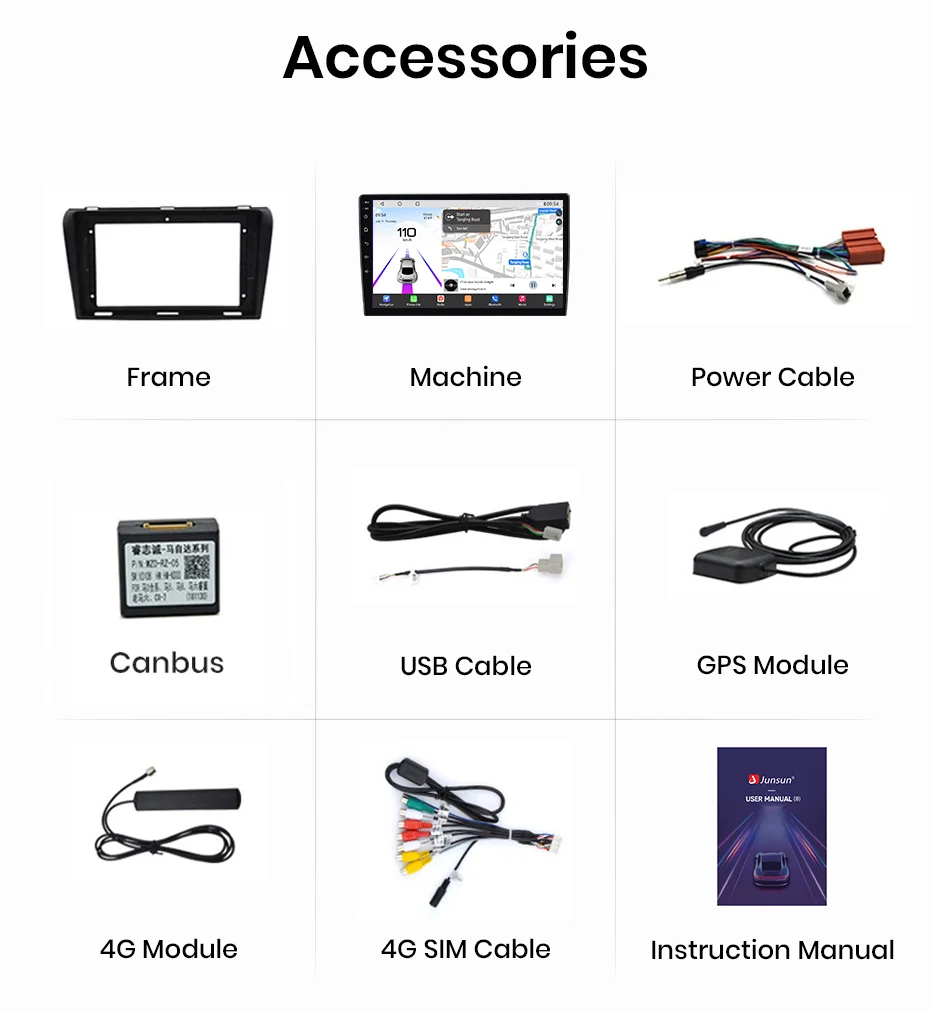 Junsun Qualcomm Chip 8-Kern Android Autoradio für Mazda 3 BK Maxx Axel 2004-2013 Wireless CarPlay Autoradio Stereo Multimedia – Detail 18