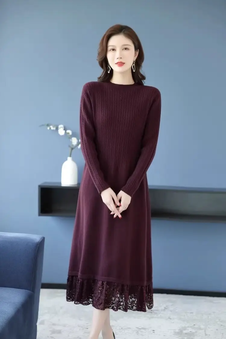 Elegante Zieht Femmes Neue Mittleren Alters Mutter Winter Pullover Kleid Lange Hülse Lose Frühling Herbst frauen Jumper Strickwaren Tops – Detail 13