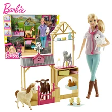 

Original Barbie Careers Farm Vet Doll Playset Lovely Animal Rescuer Doll House Accessory Little Baby Toys for Girls Bonecas Gift