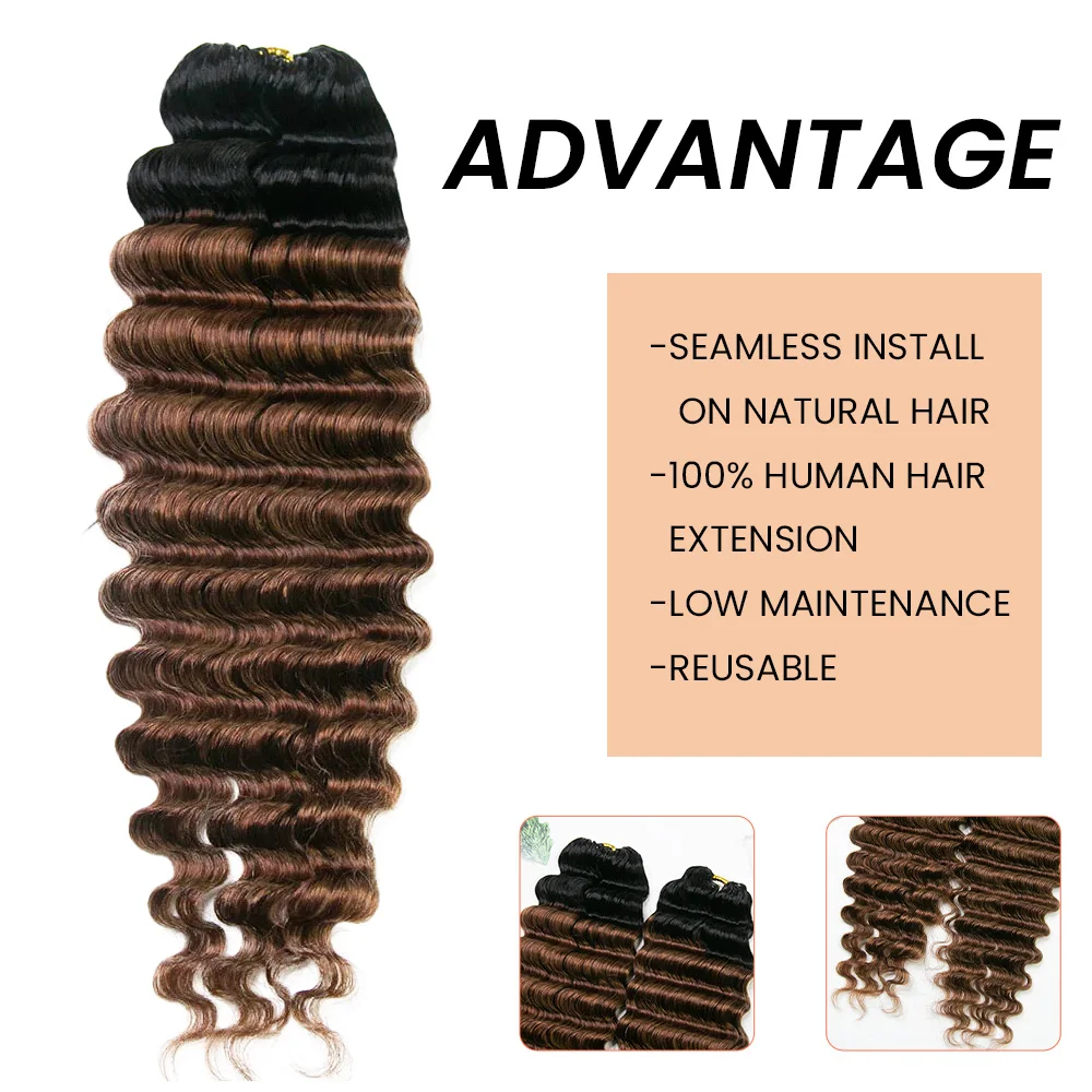The 3rd Generation Deep Wave Feather Crochet Hair Extensions 1B30 Color Wave 100% Human Hair Extensions Pre-Separated Knotless 3
