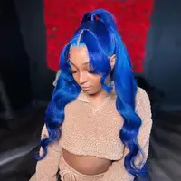 Perruque Lace Front Wig Body Wave Naturelle, Cheveux Humains, Bleu Saphir, 13x6, Pre-Plucked, Transparent, Document Bleu Foncé, pour Femme 3