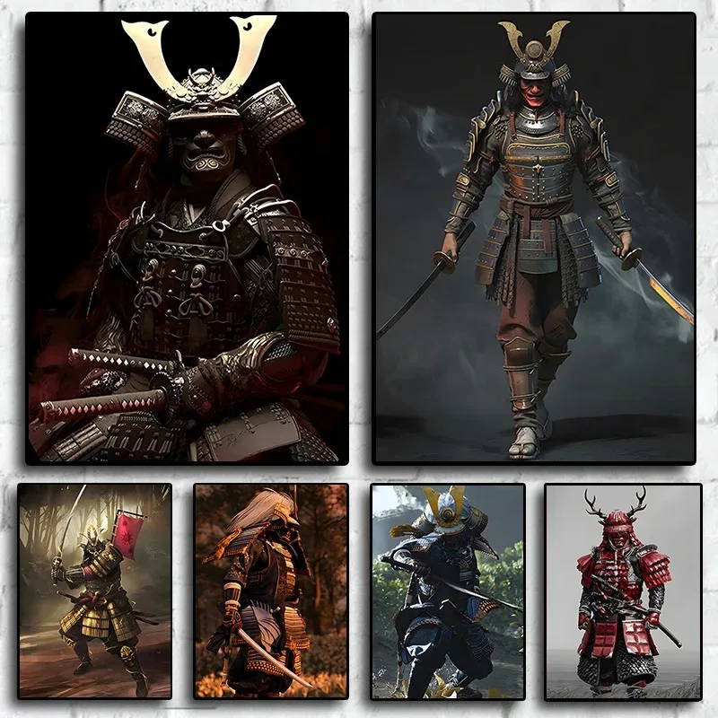 Japan Samurai Warrior Bushido Sword Art Retro Posters Canvas Painting Wall Decor Prints Picture for Living Room Home Decoration