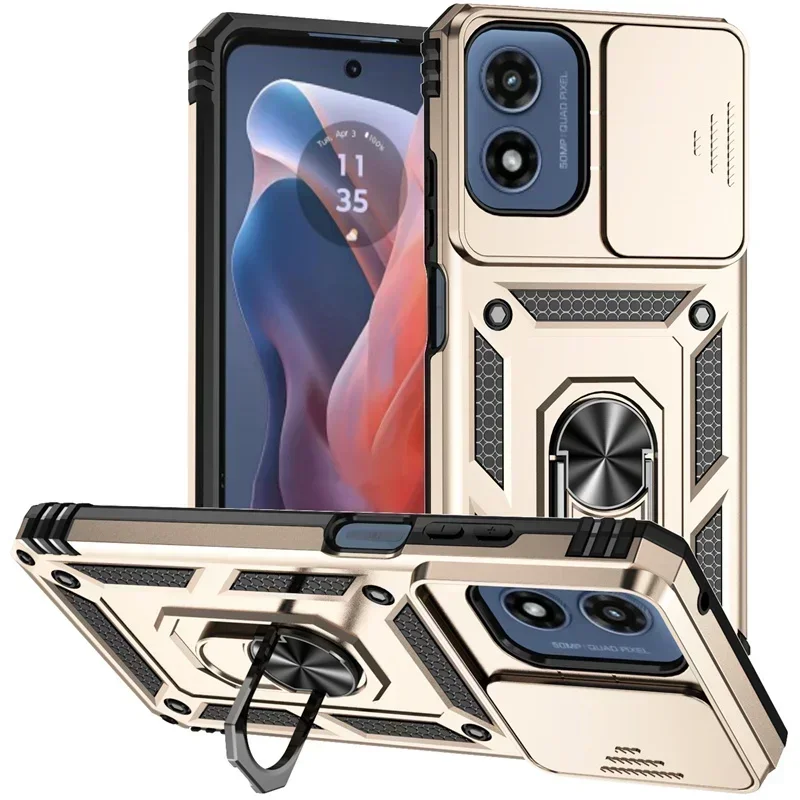 Enhanced Armor Shockproof Case with Ring Holder and Slide Protection