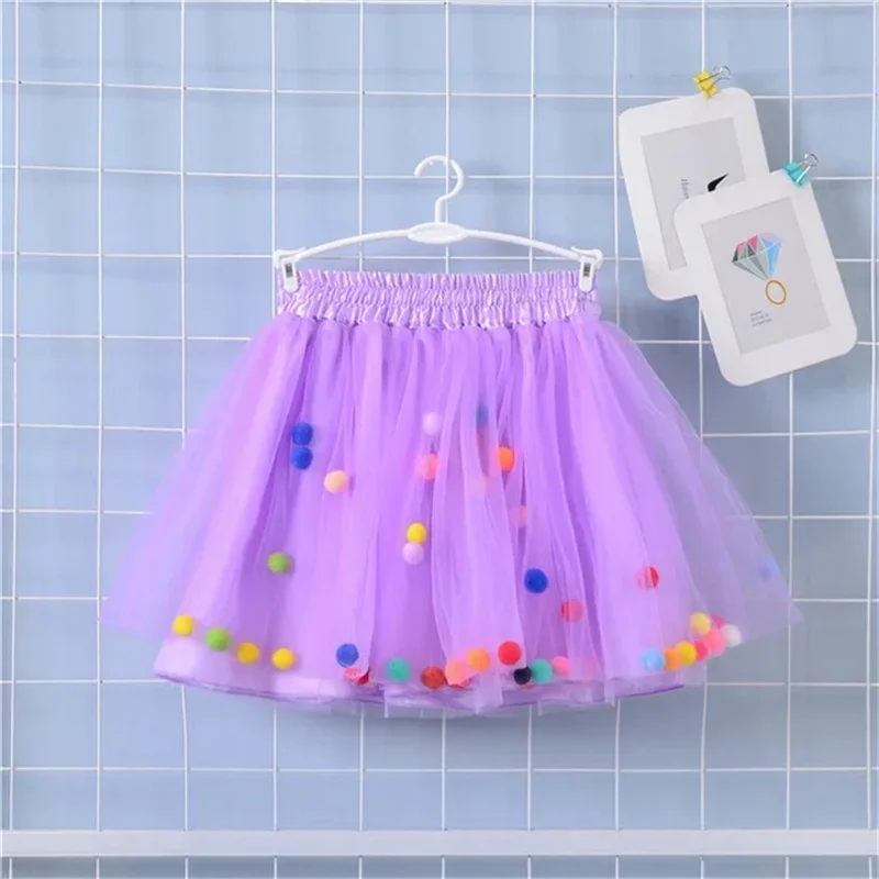 Infant Tulle Tutu Skirt Pom Pom Princess Mini Dress Children Clothing Pettiskirt Girl