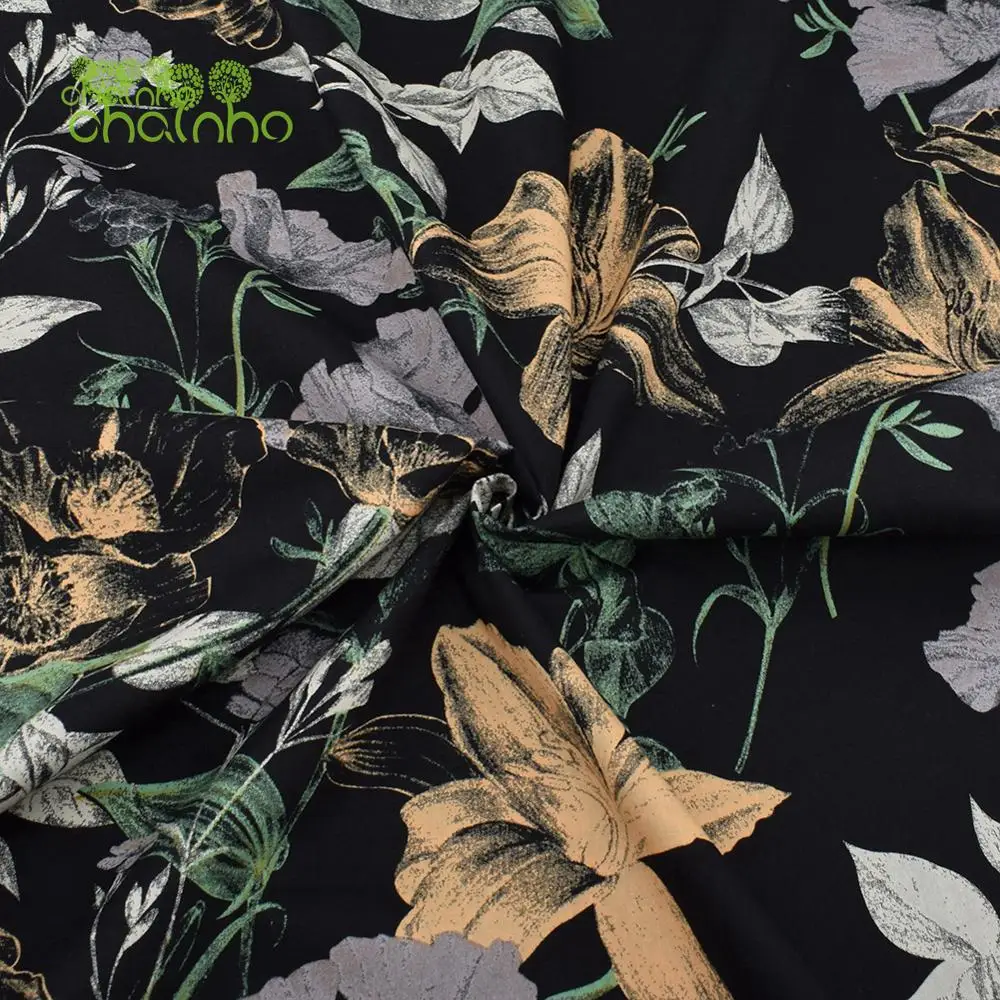Chainho,Printed Plain Weave Poplin Cotton Fabric,DIY Sewing Quilting Material,Patchwork Cloth,Floral Series,3 Sizes,15PC17