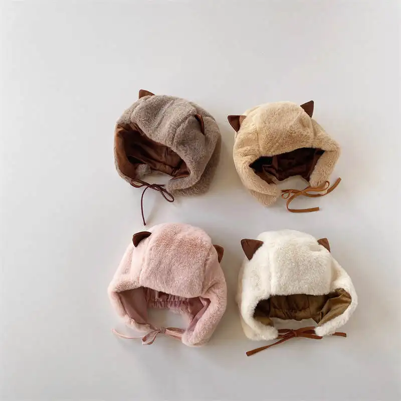

42-48cm Winter Cute Super Cute Plush Thickened Baby Windproof Ear Cap 2023 Preschool Children Warm Lei Feng Hat