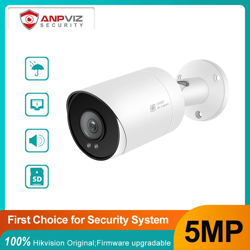 Anpviz 5MP POE Bullet IP Camera Outdoor/Home Security Video Surveillance Camera With Audio H.265 Motion Alarm IP66 30m IR