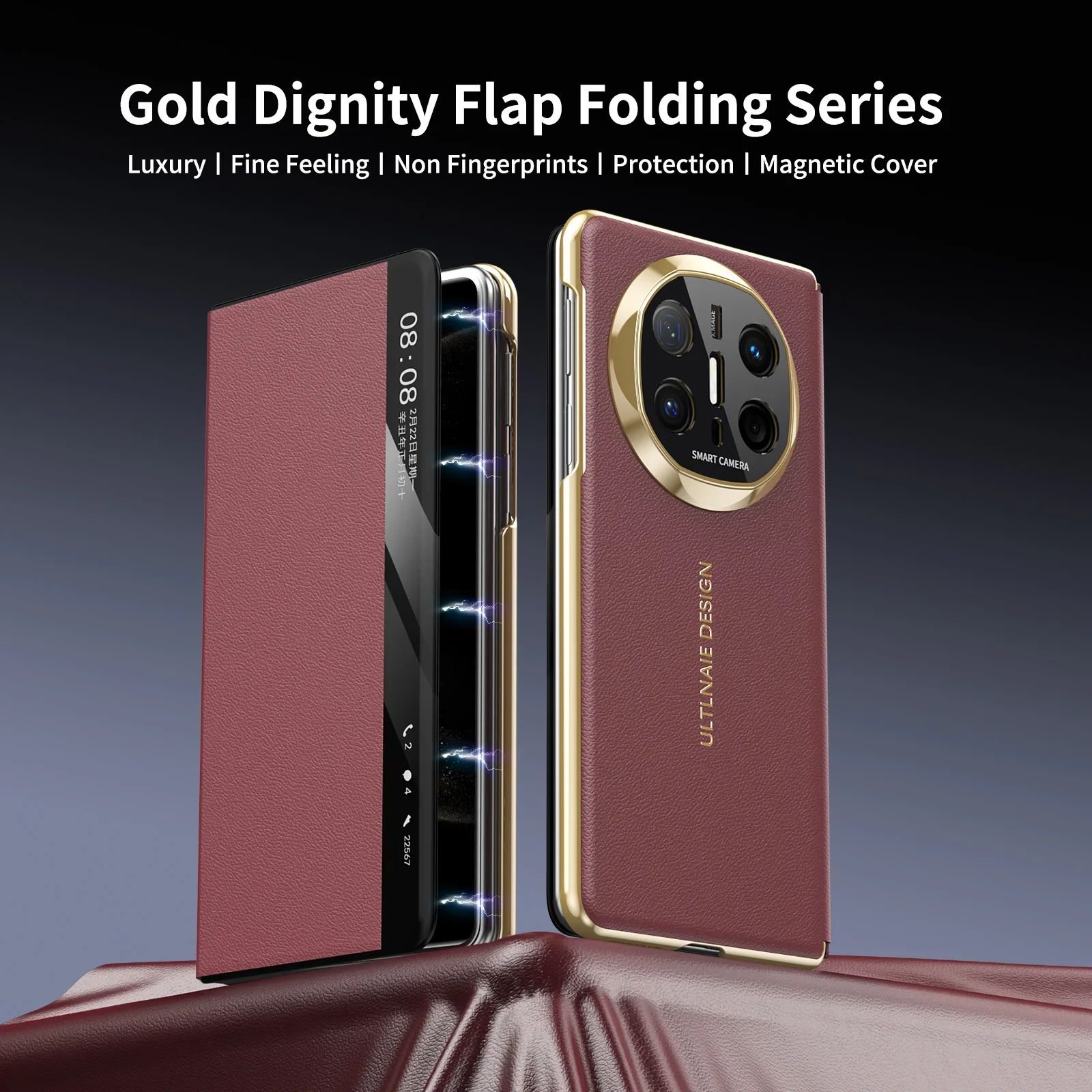 Luxury Electroplated Matte Magnetic Flip Leather Case with Intelligent Window - Full Protective Cover