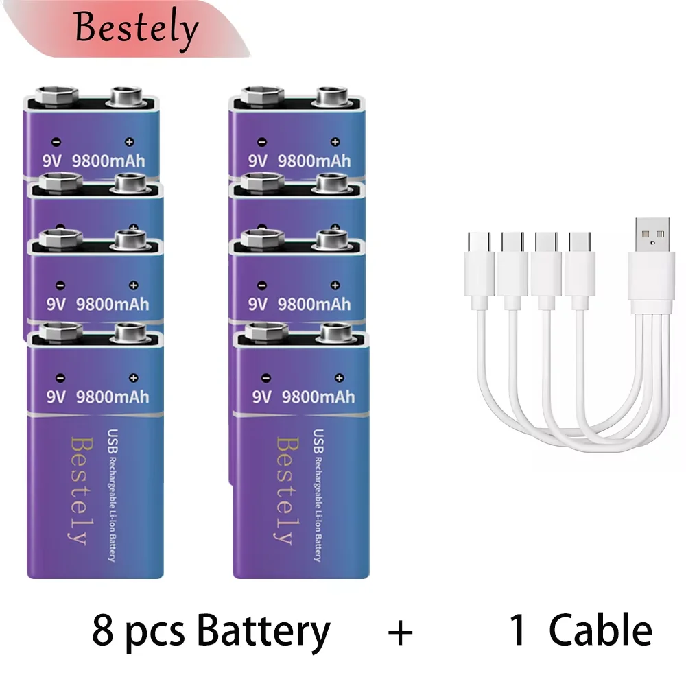 High-Capacity 9V Li-ion Rechargeable Battery with Type-C Charging Port
