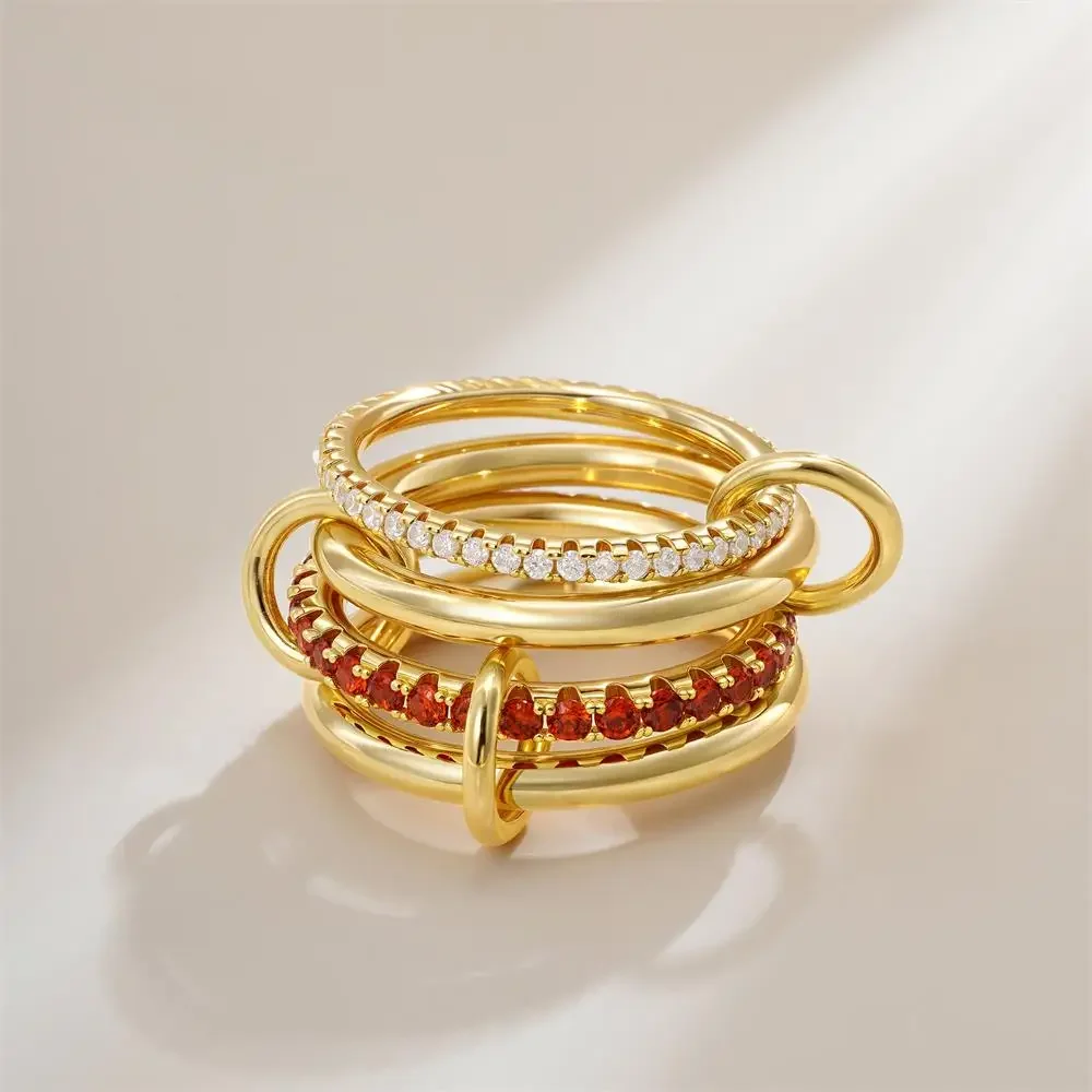 Finger Rings 316 Stainless Steel PVD Mixed Metals Multi Layered Shiny CZ Zircon Stackable Ring Set Non Tarnish Dainty Jewelry