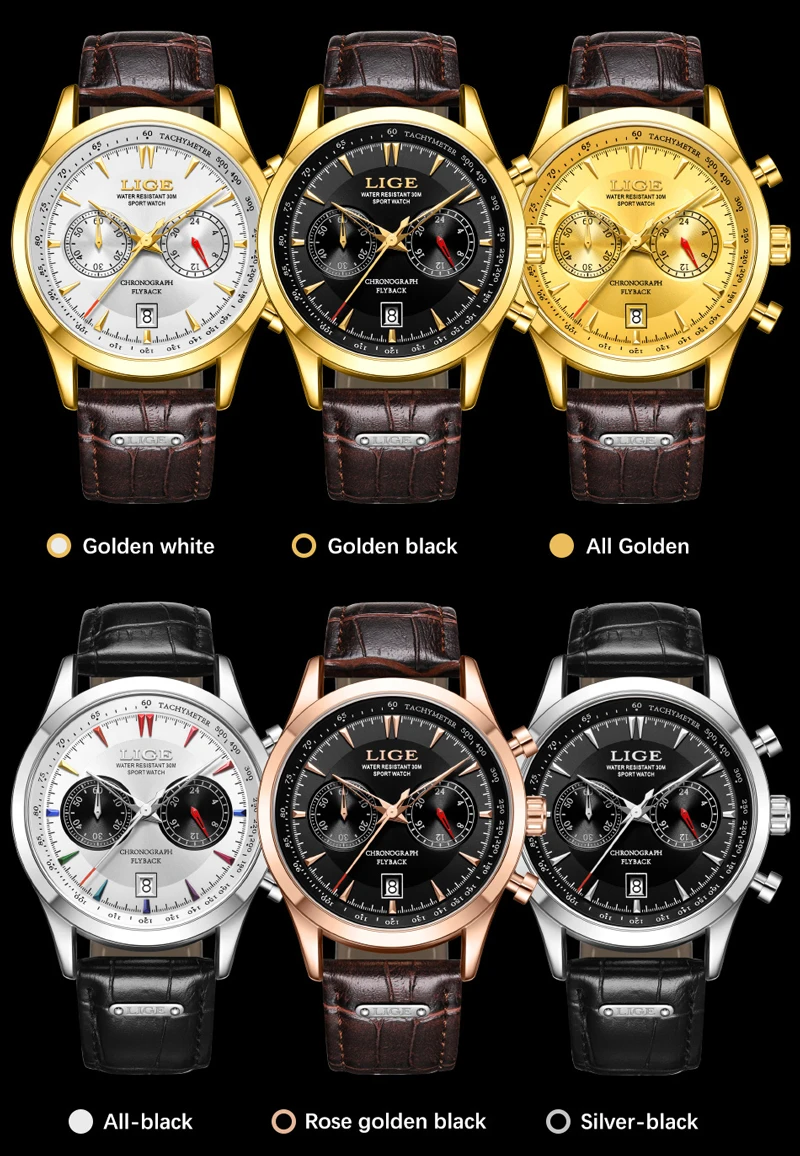 Lige Luxus Casual Watch Top Marke Business männliche Armbanduhren Datum Uhr wasserdichtes Leder Kleid Herren uhr Geschenk montre homme