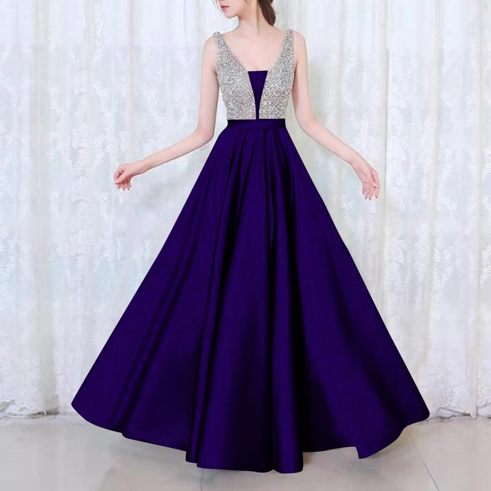 

Ladies New Sexy Off Shoulder Sleeveless Long Dress Fashionable V Neck Elegant Temperament Evening Night Party Gown For Women