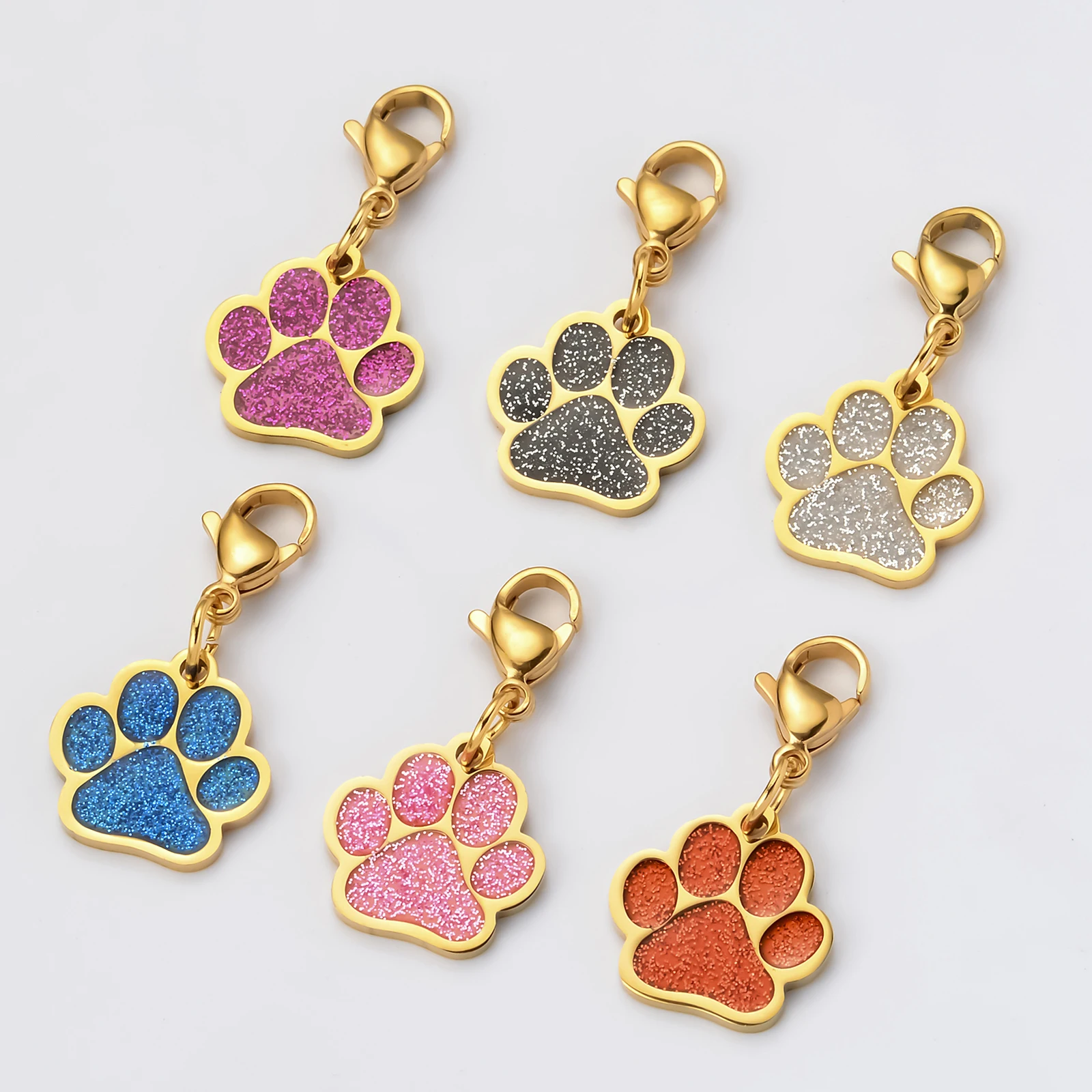 3Pcs Hund Katze Emaille Fußabdruck Edelstahl Tags Welpen Haustier Blank ID Name Kragen Tag Pfote Glitter Anhänger Haustiere hunde Zubehör