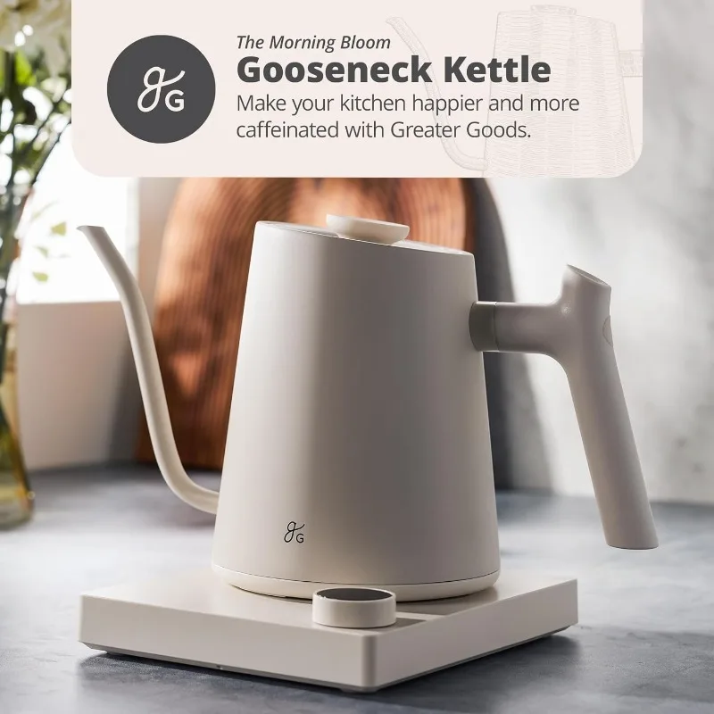 Greater Goods Electric Gooseneck Kettle - Perfect for Tea and Pour Over Coffee, 1200 Watt (Birch White) 2