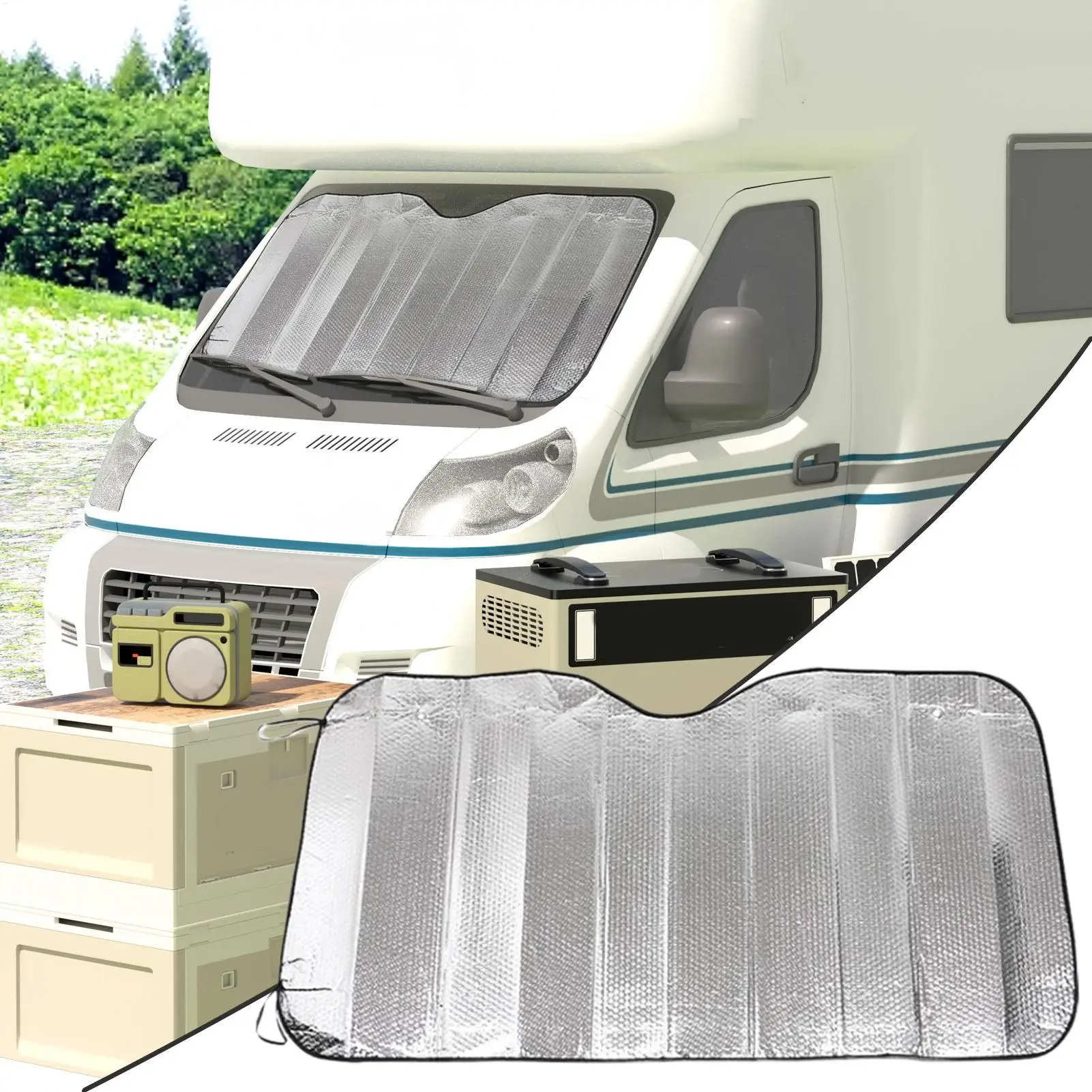 Upgrade Windshield Sun Shade 220x 70cm Reflective Semi Truck Window Shades Foldable RV Windshield Sunshade for Truck RV Van