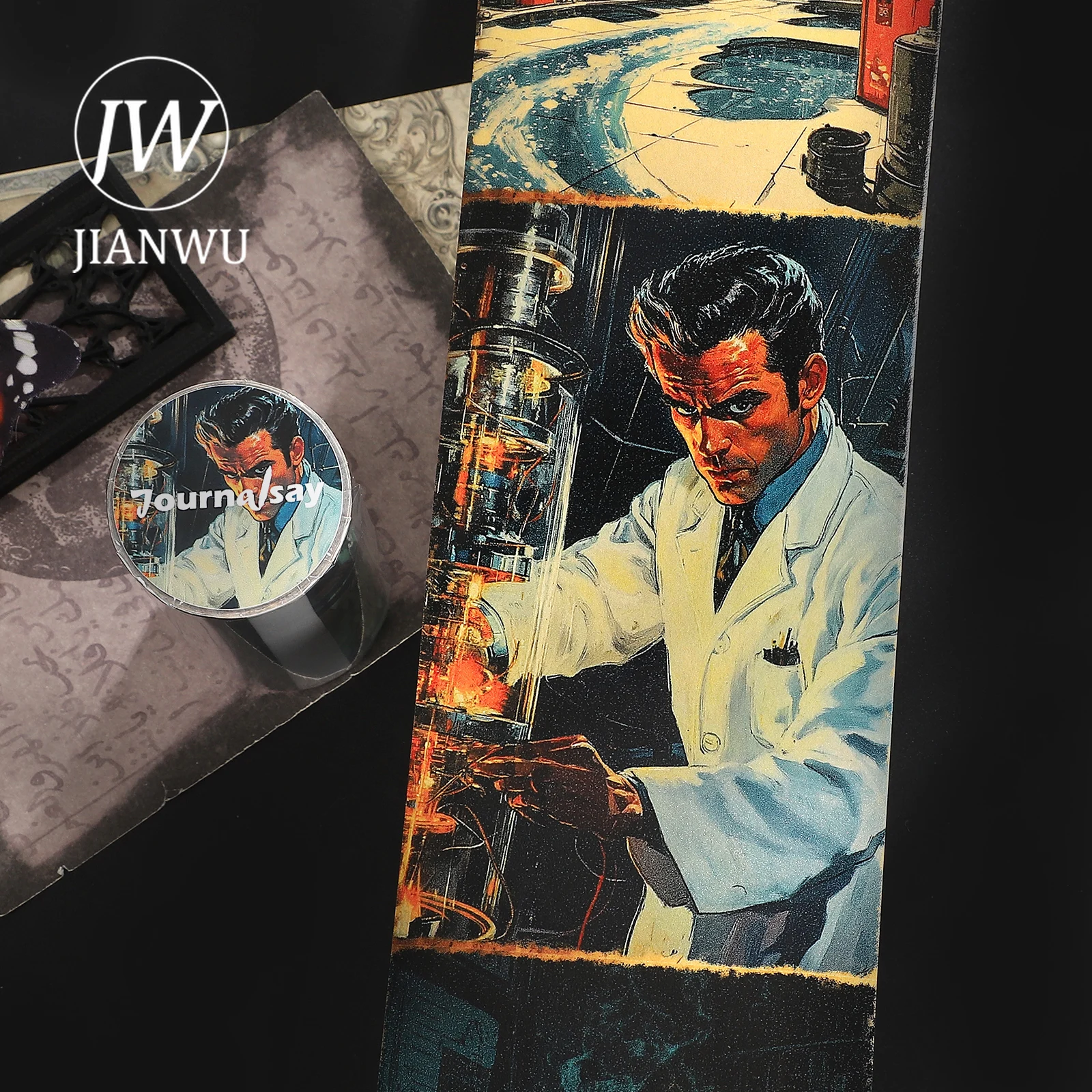 JIANWU 80mm * 205cm 빈티지 미친 과학자 풍경 소재 콜라주 스크랩북킹 와시 테이프 크리 에이 티브 DIY 저널 문구