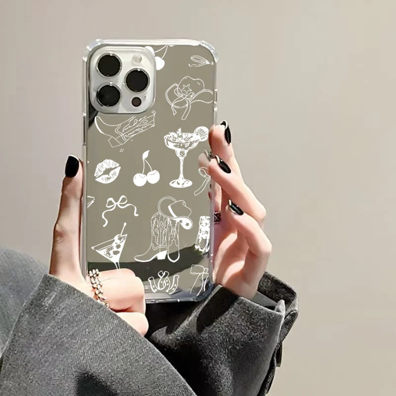 Western Cowboy Hat Cherries Mirror Acrylic Shockproof Phone Case Cover