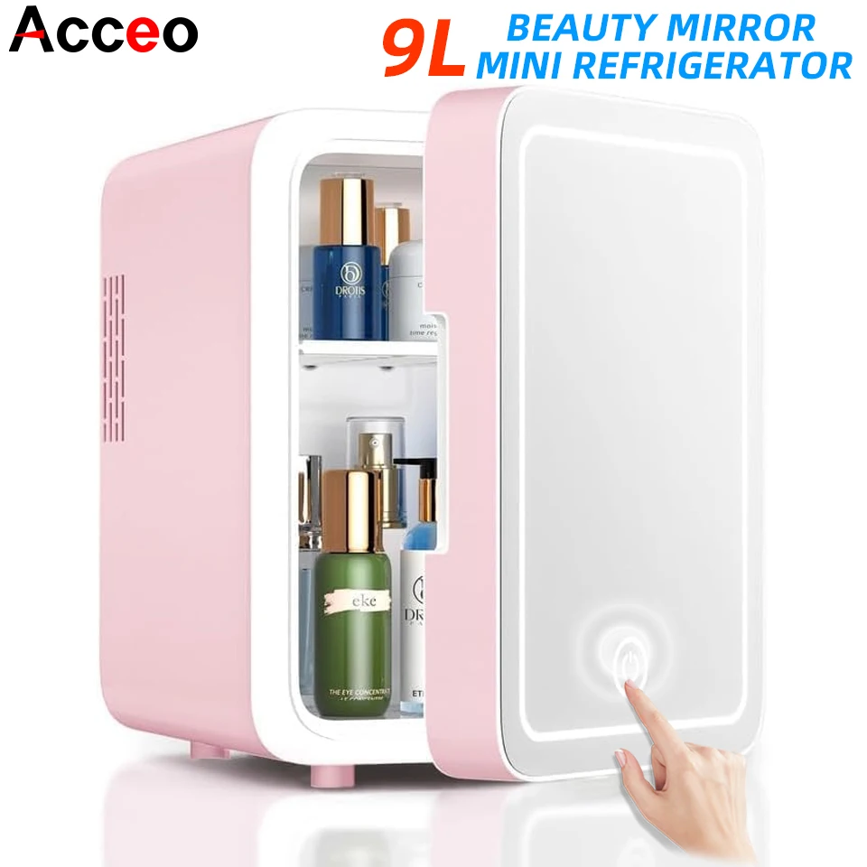 9L Beauty Mirror Mini Fridge Portable Skincare Cosmetic Refrigerator with LED Mirror for Makeup Perfume Beverage Dorm & Office 1