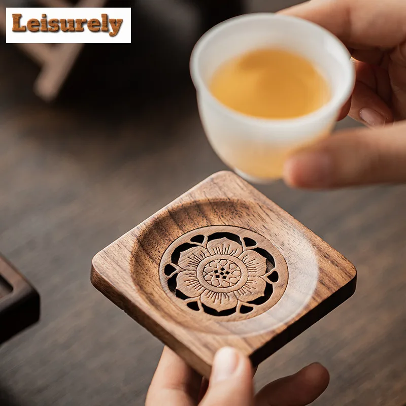 6pc/set Walnut Coasters Lotus Shaped Circular Square Coasters Elegant Cup Mat Coffee Cups Saucer Anti-scald Placemats Cup Holder