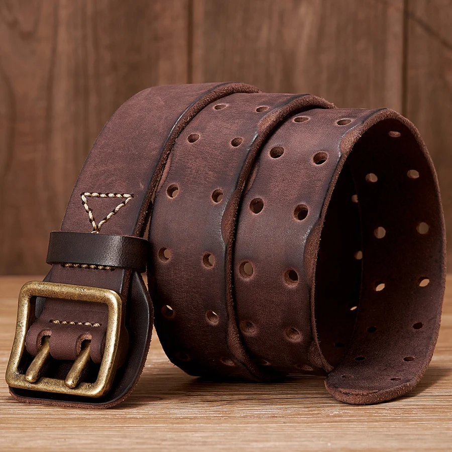 High Quality Men's Belt Luxury Designer Male Real Genuine Leather Belts Double Copper Buckle Strap Jeans Cowboy Belt 3.8CM