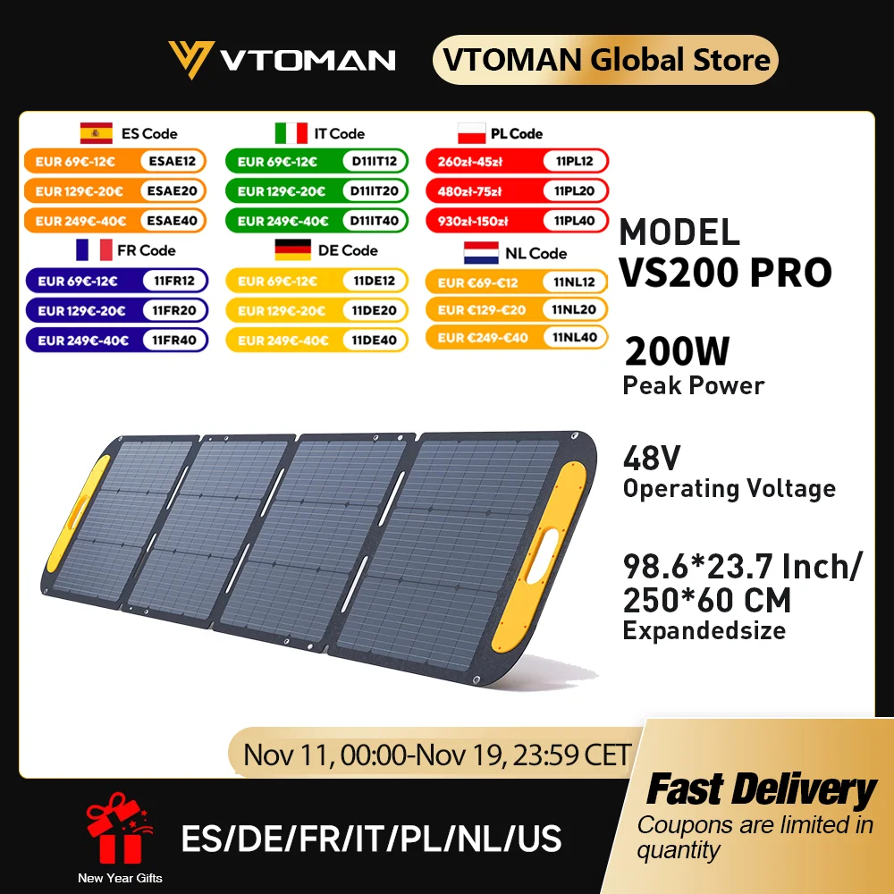 VTOMAN VS200 PRO 200W Solar Panel Kit z Polski za $197.96 / ~739zł