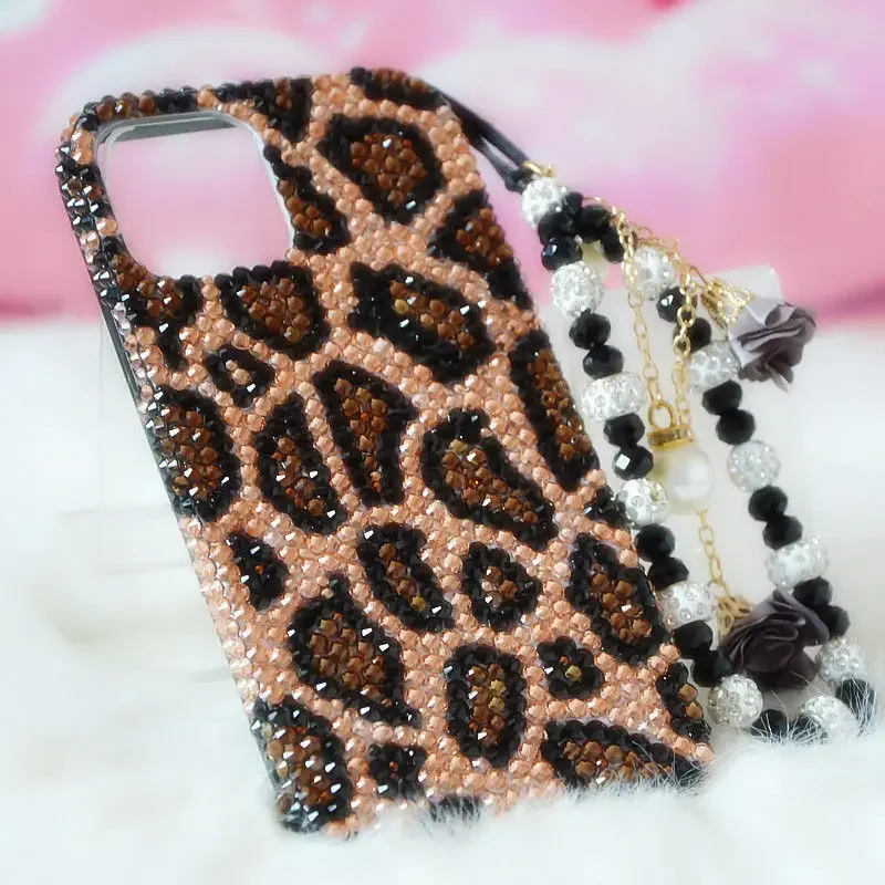 Gold Leopard Print Rhinestone Protective Phone Case For Samsung Galaxy S24 Ultra S23 S22 Plus S21 S20 FE A25 A55