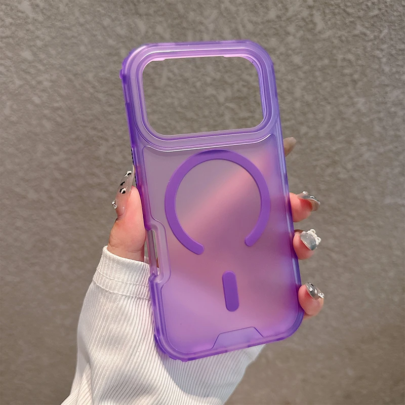 Sleek Matte Candy Magnetic Wireless Charging Transparent Case - Shockproof 3-in-1 Armor Cover