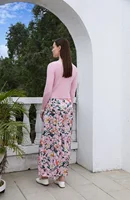 AP 2025SS – robe en Satin à fleurs pour femmes, rose clair, tricot, col en v, pull, jupe élégante pour dames 2