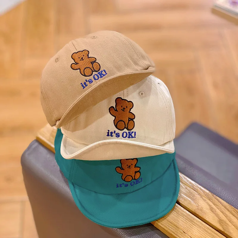 

2023 Summer New Baby Baseball Cap Children's Hat For Lovely Baby Cotton Breathable Kids Hats Girl Boy Caps Cute Bear Embroidered