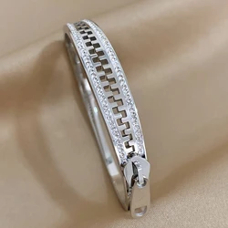 AENSOA Luxurious Gold - Plated Rhinestone Bracelet Bangles - Stainless Steel, Waterproof & Rust Resistant (Silver Color)