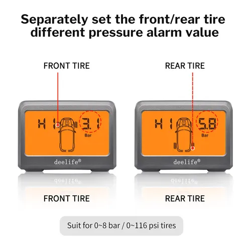 Deelife-TPMS 태양열 타이어 압력 모니터링 시스템, 4 륜 타이어 센서, 자동차 TPMS 3