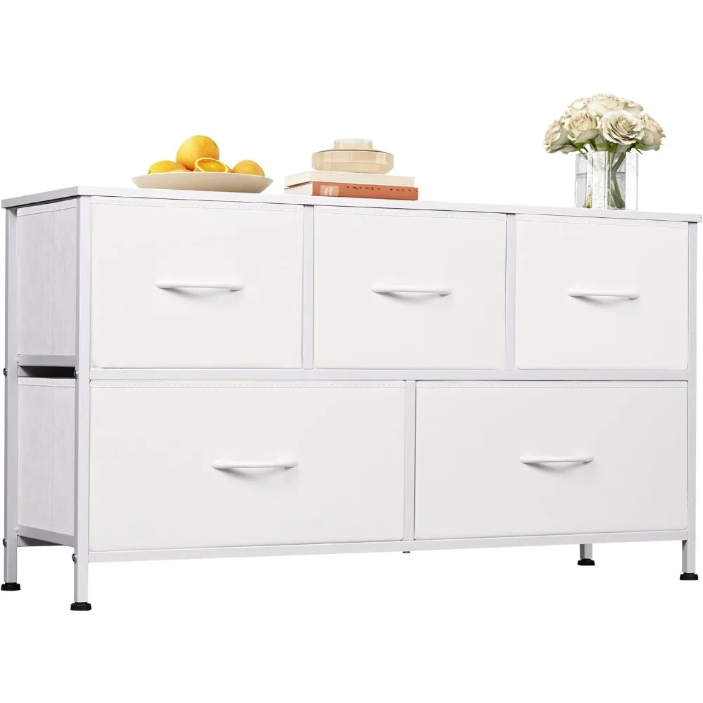 

WLIVE Dresser for Bedroom with 5 Drawers, Wide Chest of Drawers, Fabric Dresser, Storage Organizer Unit with Fabric Bins for