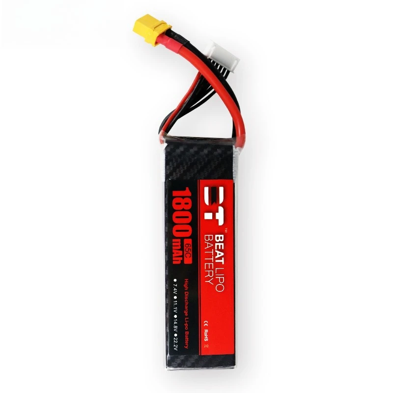 Batterie drone haute puissance avec étiquette indiquant les spécifications 6S 22.2V 1800mAh 65C.