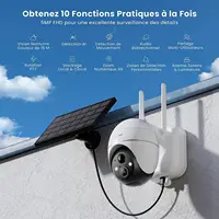 ieGeek Caméra de surveillance WiFi extérieure sans fil 5MP, caméra solaire, caméra 360 degrés, détection PIR humaine, vision nocturne couleur 2