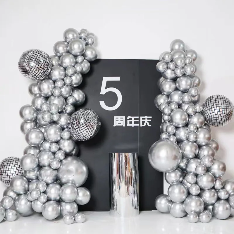 

89pcs Chrome Silver Black Gold Balloon Garland Arch Kit 4D Disco Foil Ballons 30th 40th 50th Birthday Party Baby Shower Decorati