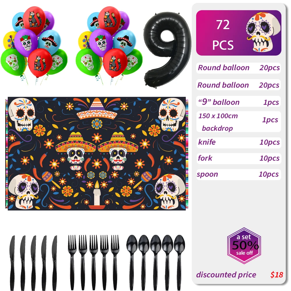 

Day of the Dead Lot Theme Birthday Party Decoration Disposable Tableware Set Banner Every Years Old Backdrop Party Supplies
