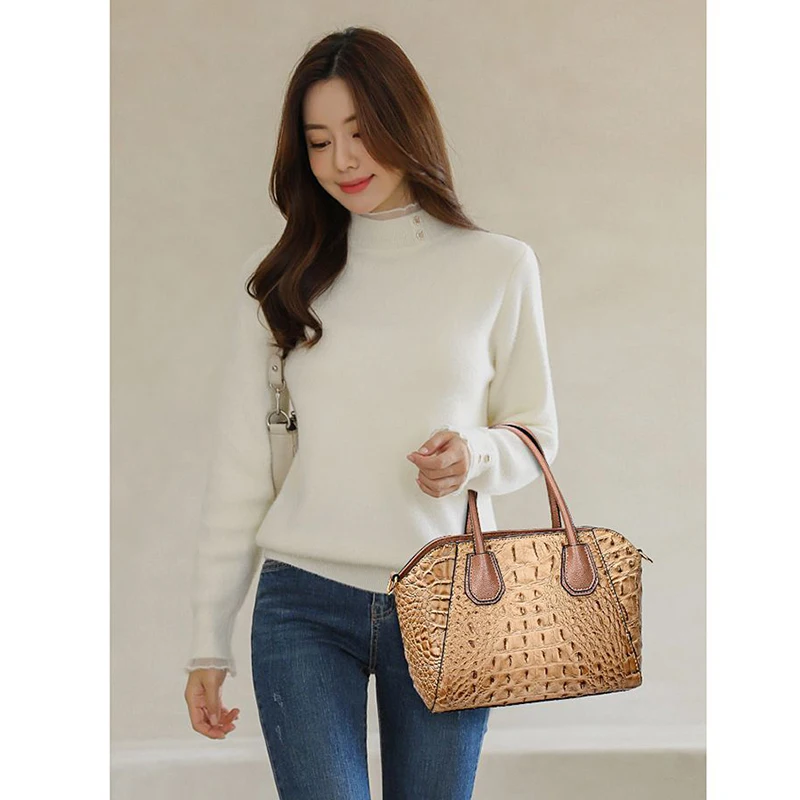 High Quality Vintage Hand Bags for Women Pu Leather Crocodile Pattern Fashion Elegant HandBags Ladies European American Style