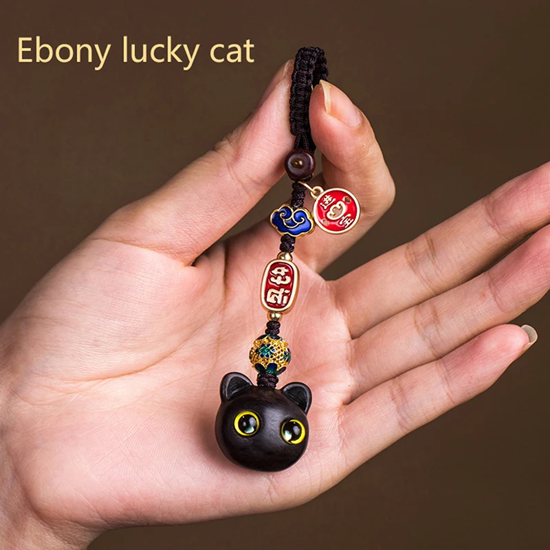thumbnail image 2 of 2Pcs Lucky Cat Keychain Sandalwood Pendant Wooden Cat Keychain Maneki Neko Good Luck Keychains Diy Decorative Home Car View Mirror Backpack Key Penda 2 of 14