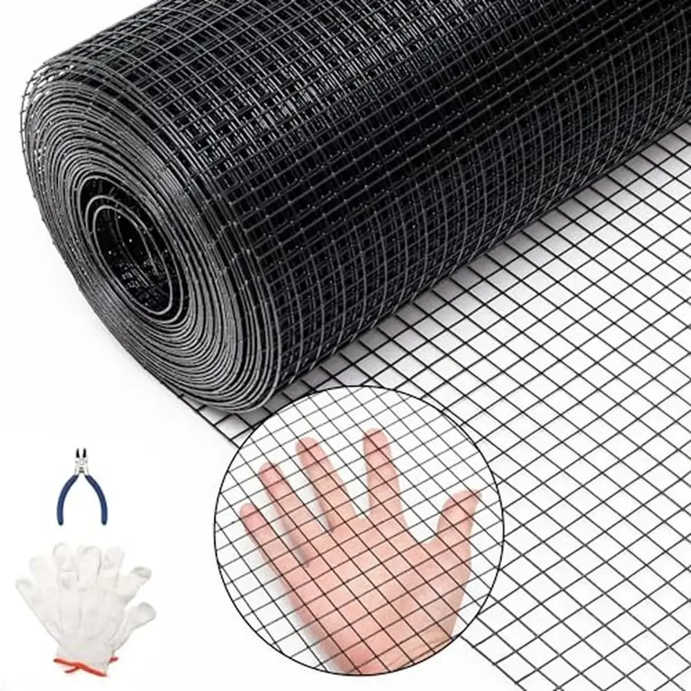 Black PVC Coated 1/2" Hardware Cloth 48x100 ft Galvanized Welded Wire Fence Roll Garden Protection -19 Gauge Square Mesh
